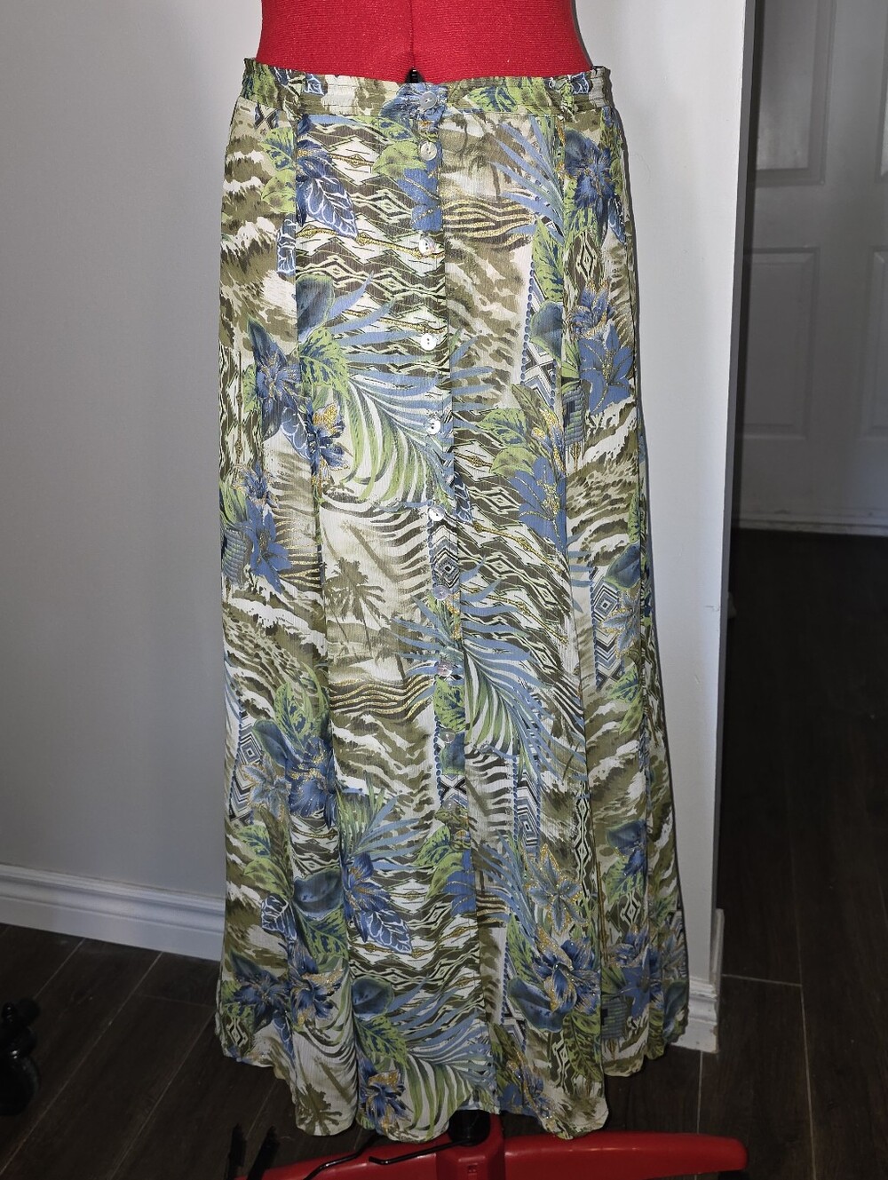 Vintage Marie Claire Tropical Print Maxi Skirt With Gold Accents - Picture 1 of 5